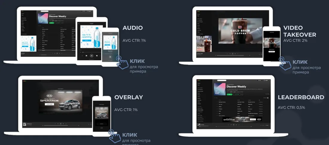 Пример формата «Видео и баннеры в Spotify»